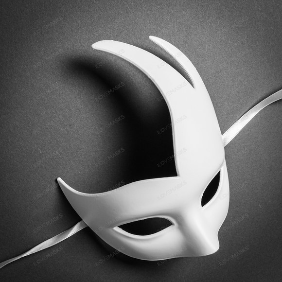 Venetian Half Moon Masquerade Costume Prom Eye Mask - White - Picture 3 of 6